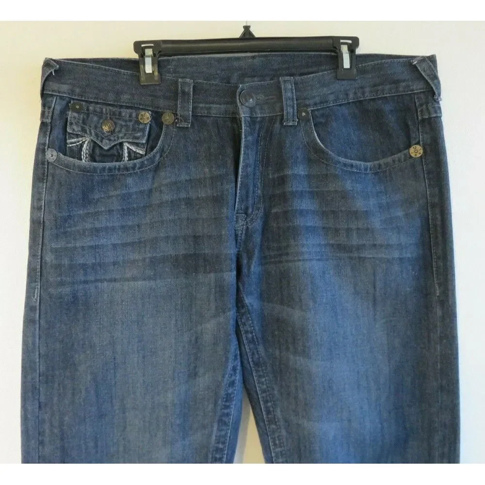 Mens‎ True Religion Jeans Dark Blue Size 38 Cotton USA Rainbow Billy Flap Pocket